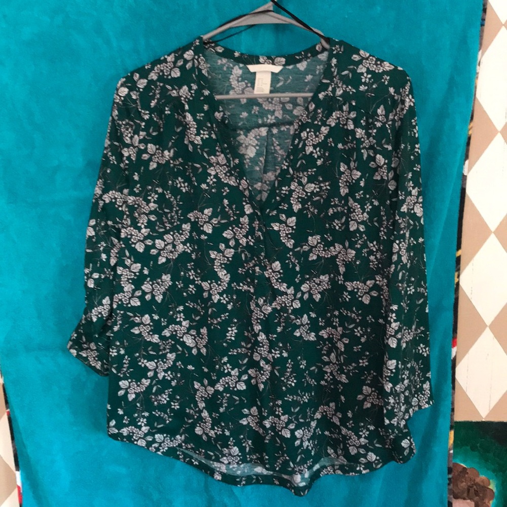 Forest green and grey floral shirt